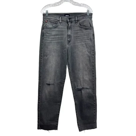 Hudson Womens Jeans KASS Straight Ankle Raw Hem Distressed 5 Pocket Zip Gray 28* - Picture 1 of 7